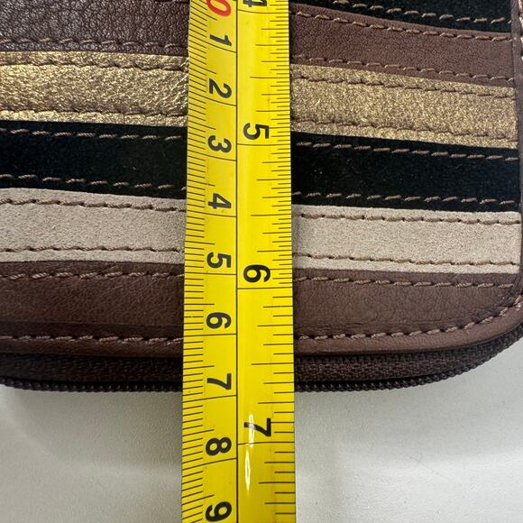 Fossil Vintage Striped Leather Zip Around Wallet Clutch Wristlet Strap Boho NEW - Picture 7 of 8